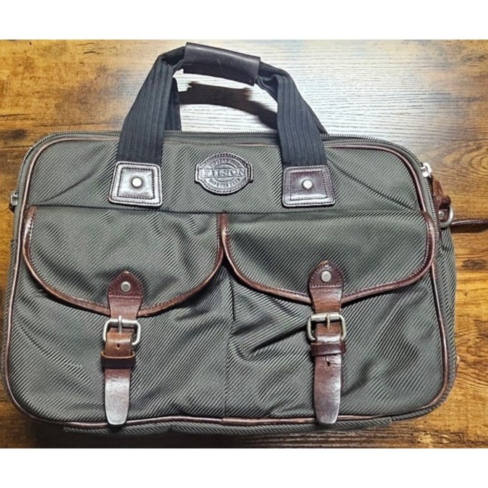 C. C. Filson Passage Saddlebag Briefcase Messenger Bag Green & Brown Buckles